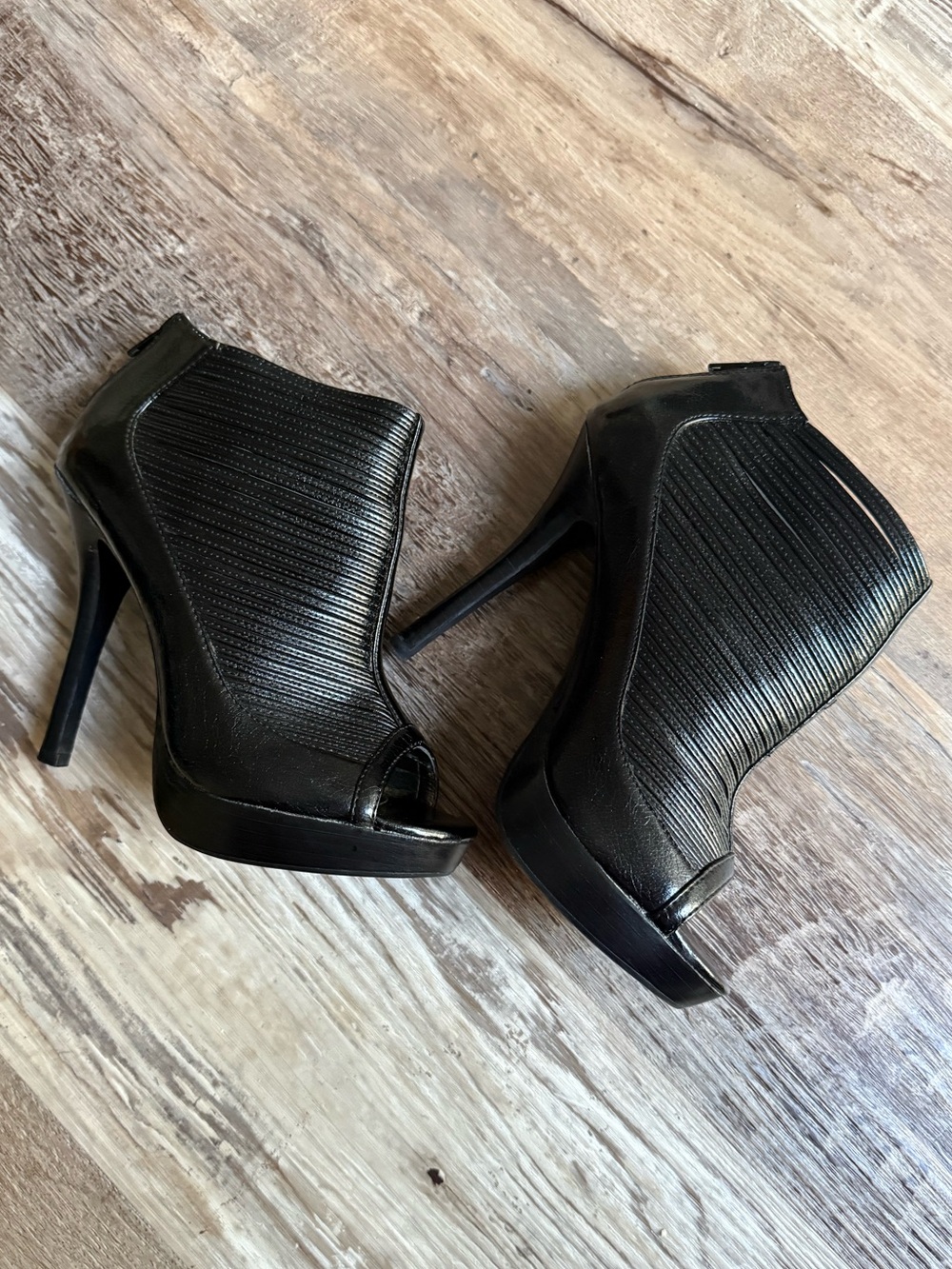 Carlos by Carlos Santana Black Peep-Toe Stiletto Booties